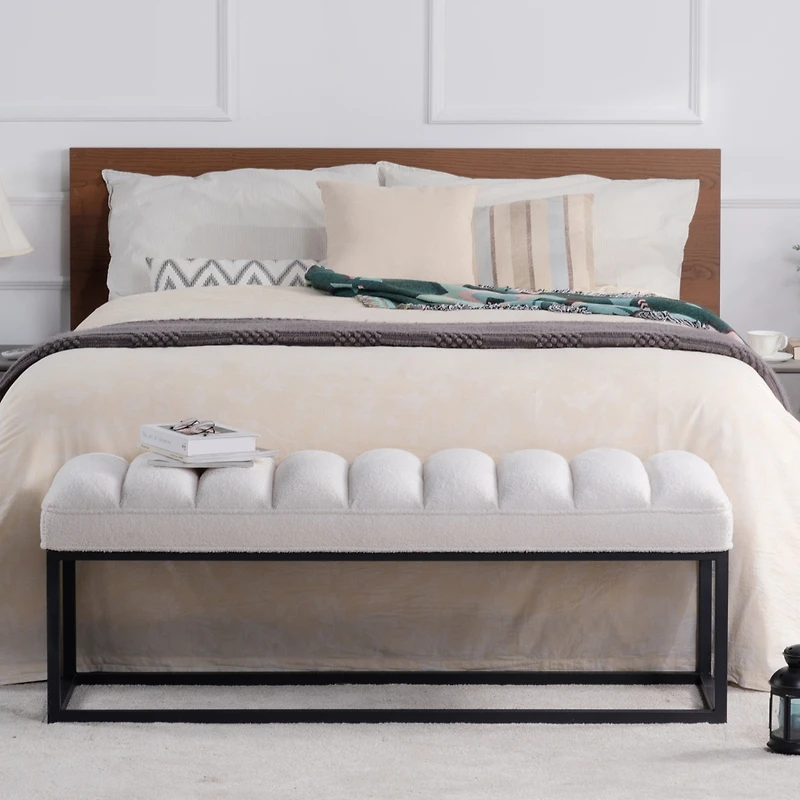 Simplie Fun Metal Base Upholstered Bench For Bedroom For Entryway