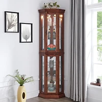 Streamdale Furniture Walnut Corner Curio Cabinet with Lights & Adjustable Shelves