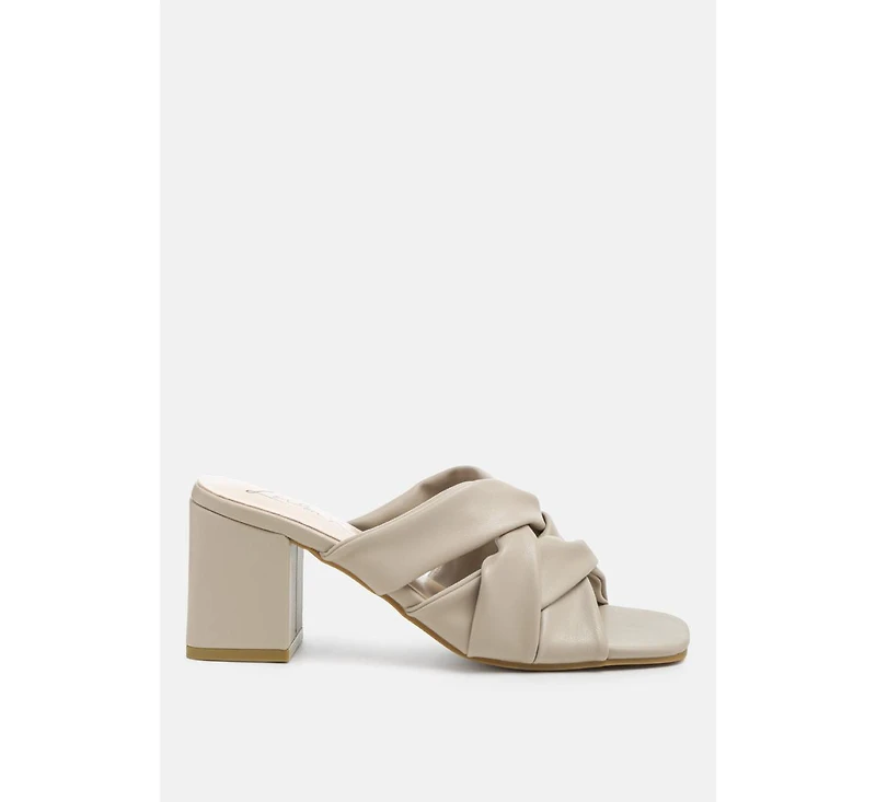 knope cross straps block heel sandals