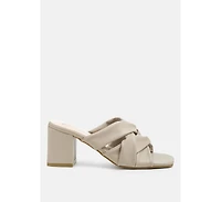 knope cross straps block heel sandals