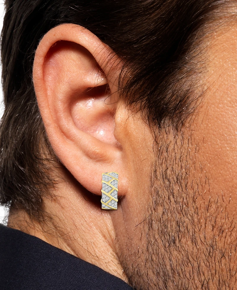 Men's Diamond Brick Cluster Small Huggie Hoop Earrings (1/2 ct. t.w.) in 10k Gold, 0.6"