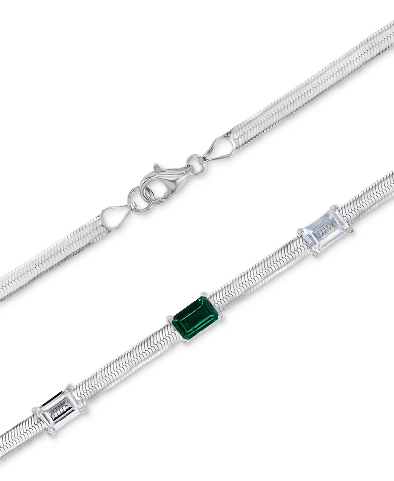 Lab-Grown Emerald (1-3/4 ct. t.w.) & White Sapphire (1-3/8 Herringbone 18" Collar Necklace Sterling Silver (Also B