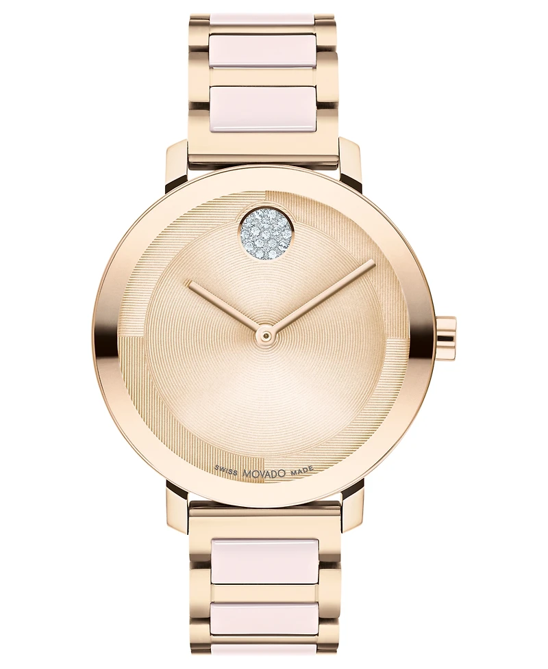 Movado Women's Swiss Bold Evolution 2.0 Blush Ceramic & Carnation Ion Plated Steel Bracelet Watch 34mm