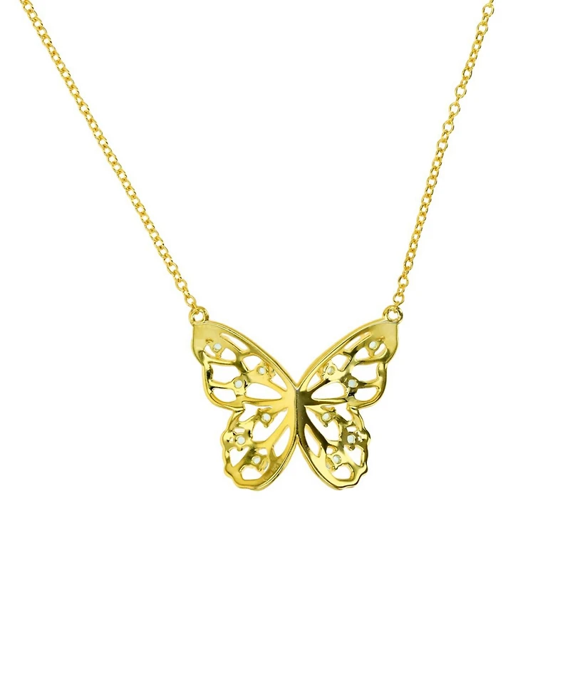 Swiss Blue Topaz Openwork Butterfly 18" Pendant Necklace (1/2 ct. t.w.) in 14k Gold-Plated Sterling Silver