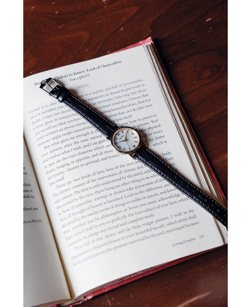 Bulova Women's Diamond Accent Black Leather Strap Watch 27mm