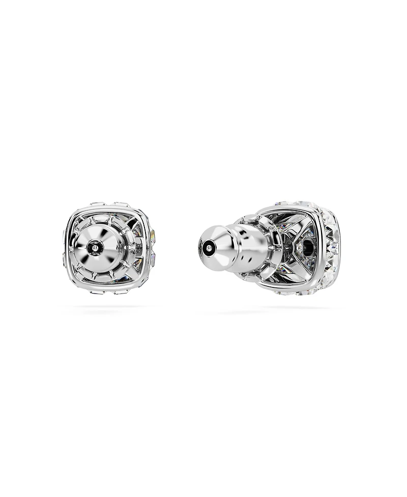 Swarovski Rhodium Plated Square Cut Color Birthstone Stud Earrings