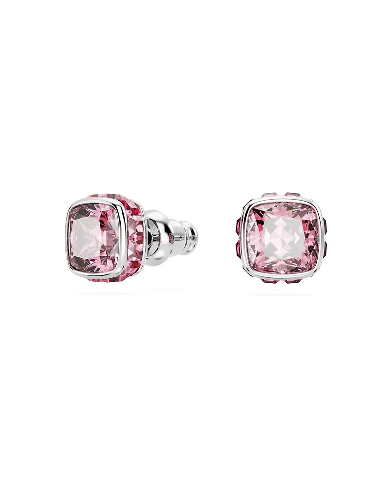 Swarovski Rhodium Plated Square Cut Color Birthstone Stud Earrings