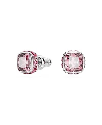Swarovski Rhodium Plated Square Cut Color Birthstone Stud Earrings