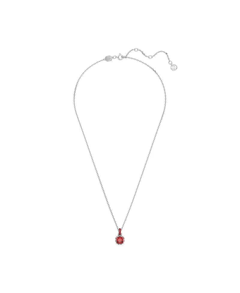Swarovski Rhodium Plated Square Cut Color Birthstone Pendant Necklace