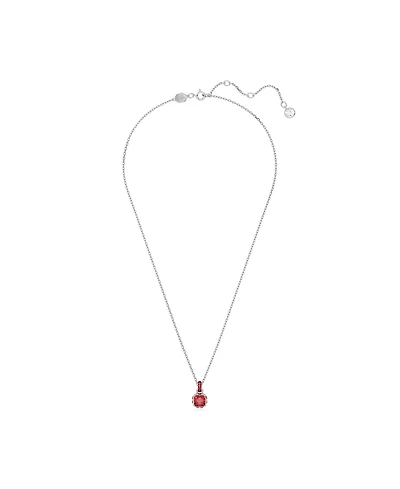 Swarovski Rhodium Plated Square Cut Color Birthstone Pendant Necklace