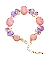 T Tahari Gold-Tone Lilac Violet Glass Stone Line Bracelet