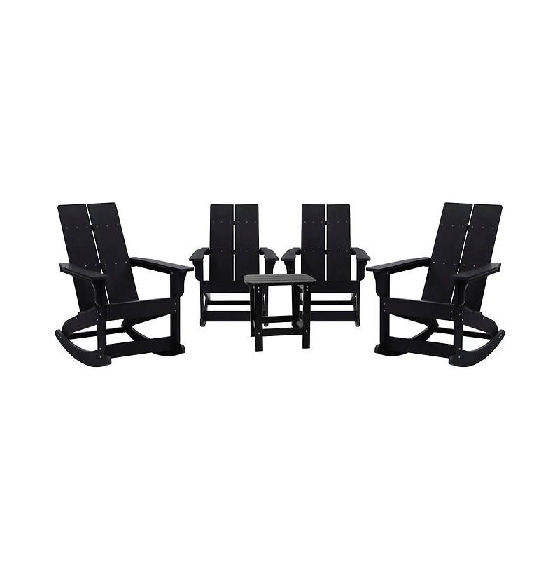 Wellington 3 Piece Patio Furniture Set Includes All-Weather Uv Treated Adirondack Rocking Chairs And Side Table