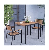 Hampstead Three Piece Faux Teak Patio Dining Set For Indoor And Outdoor Use - Table And Two Club Chairs