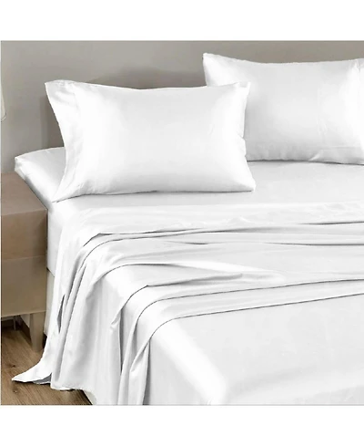 Night Satin Washable Flat Sheet, White, Queen