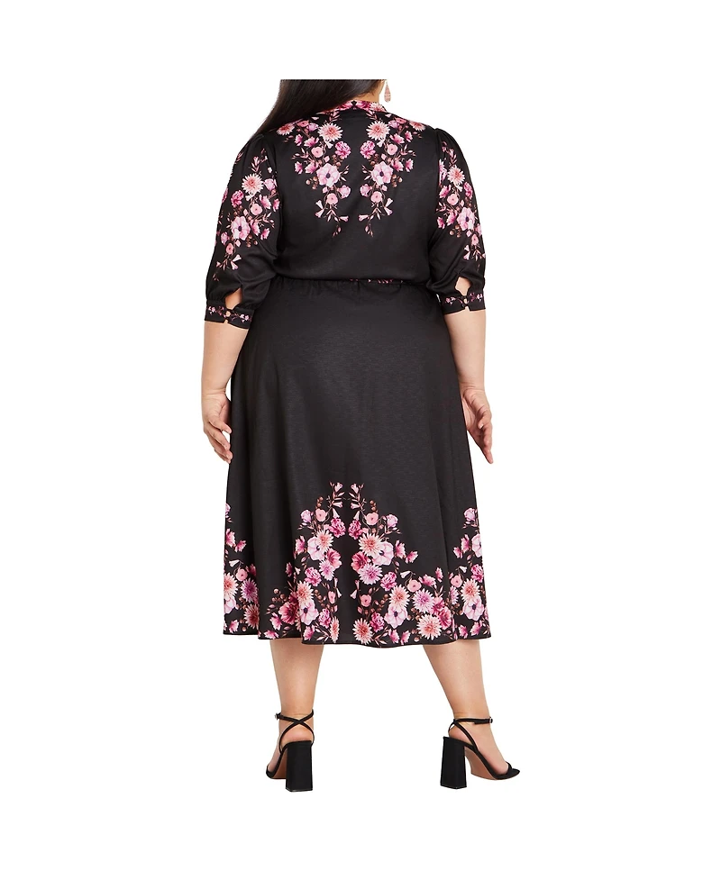 City Chic Plus Annabelle Button Down Floral Midi Dress