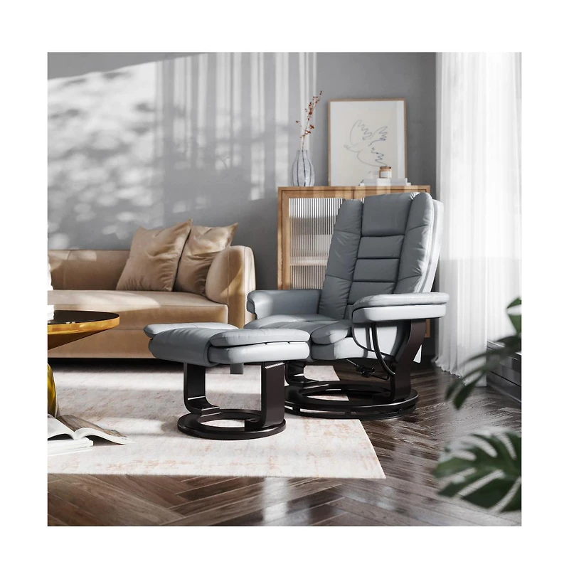 Multi-Position Stitched Recliner & Ottoman With Swivel Base