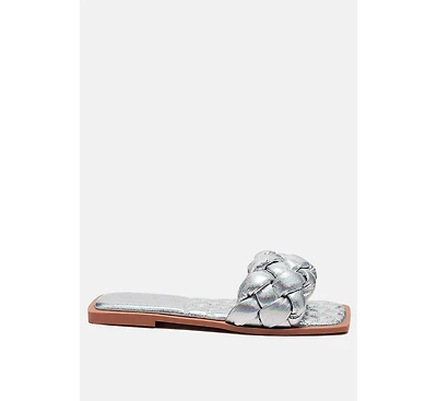 Marcue Patent Pu Quilted Slides Woven Straps