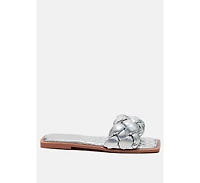 Marcue Patent Pu Quilted Slides Woven Straps