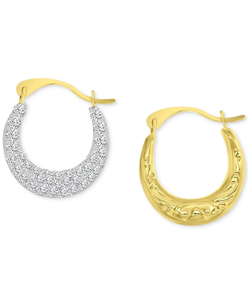 Crystal Pave Small Hoop Earrings in 10k Gold, 0.59"