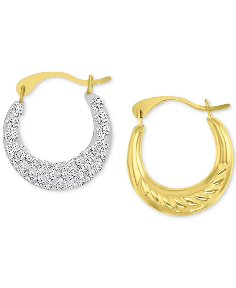Crystal Pave Small Hoop Earrings in 10k Gold, 0.61"