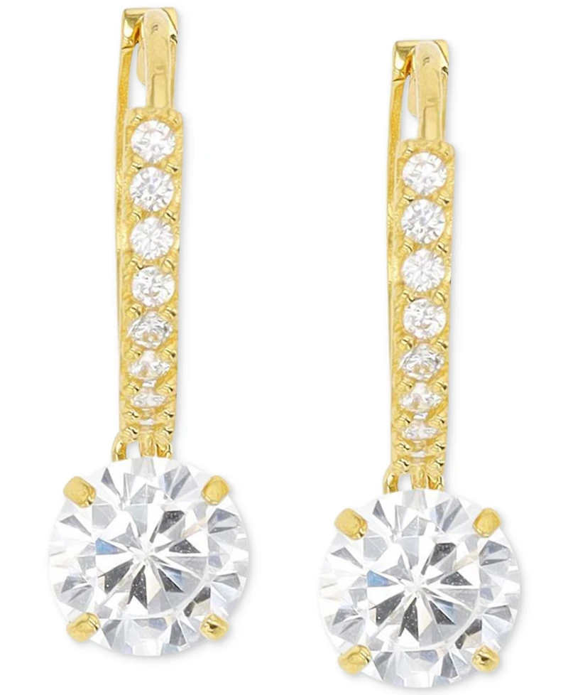 Cubic Zirconia Dangle Hoop Drop Earrings in 14K Gold-Plated Sterling Silver