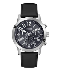 Guess Men's Analog Black Genuine Leather Watch 44mm