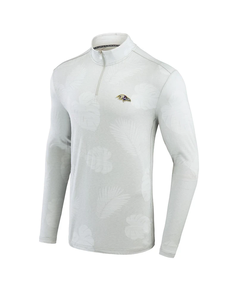 Men's Tommy Bahama Gray Baltimore Ravens Delray Frond IslandZone Half-Zip Sweatshirt