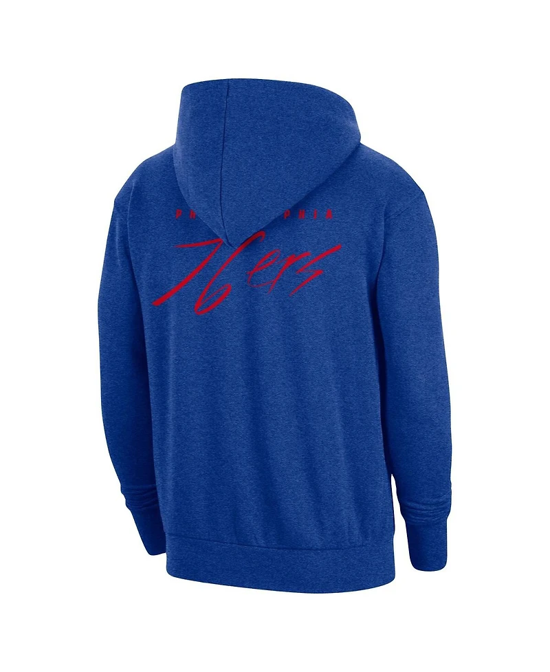 Men's Nike Heather Royal Philadelphia 76ers Courtside Versus Flight Pullover Hoodie