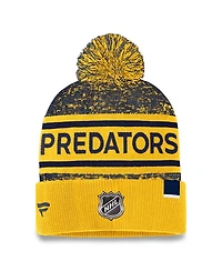 Men's Fanatics Gold, Navy Nashville Predators Authentic Pro Cuffed Knit Hat with Pom