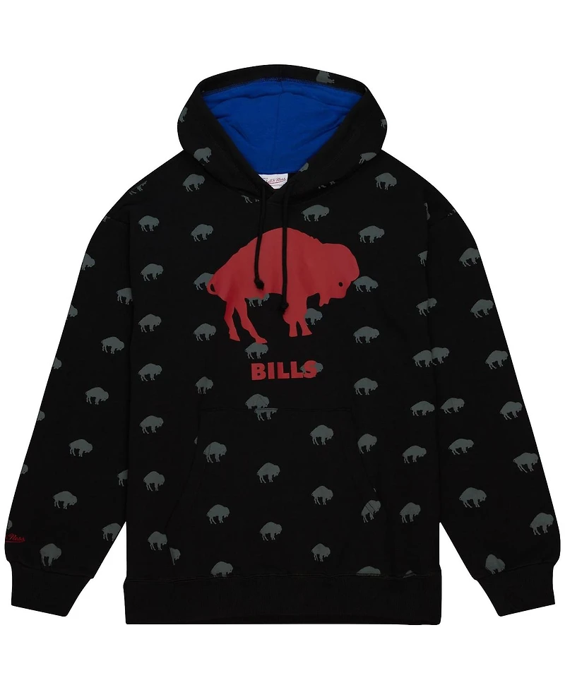 Men's Mitchell & Ness Black Buffalo Bills Allover Print Fleece Pullover Hoodie