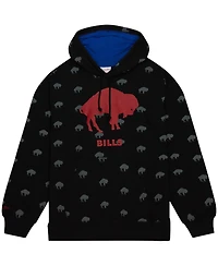 Men's Mitchell & Ness Black Buffalo Bills Allover Print Fleece Pullover Hoodie
