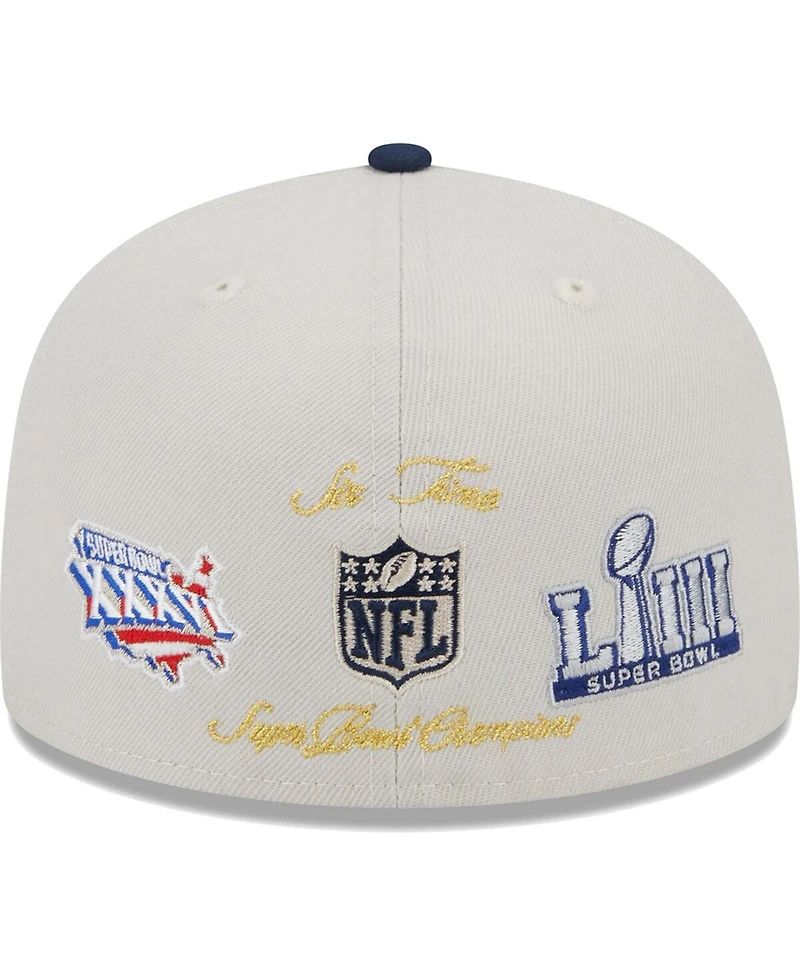 Men's New Era Khaki, Navy England Patriots Super Bowl Champions Patch 59FIFTY Fitted Hat