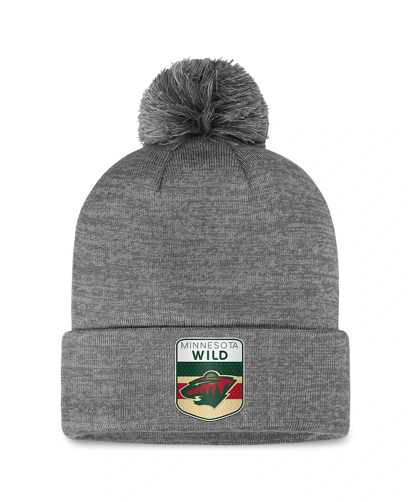 Men's Fanatics Gray Minnesota Wild Authentic Pro Home Ice Cuffed Knit Hat with Pom