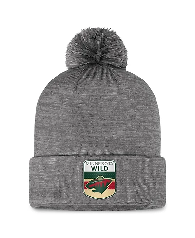Men's Fanatics Gray Minnesota Wild Authentic Pro Home Ice Cuffed Knit Hat with Pom