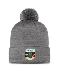 Men's Fanatics Gray Minnesota Wild Authentic Pro Home Ice Cuffed Knit Hat with Pom