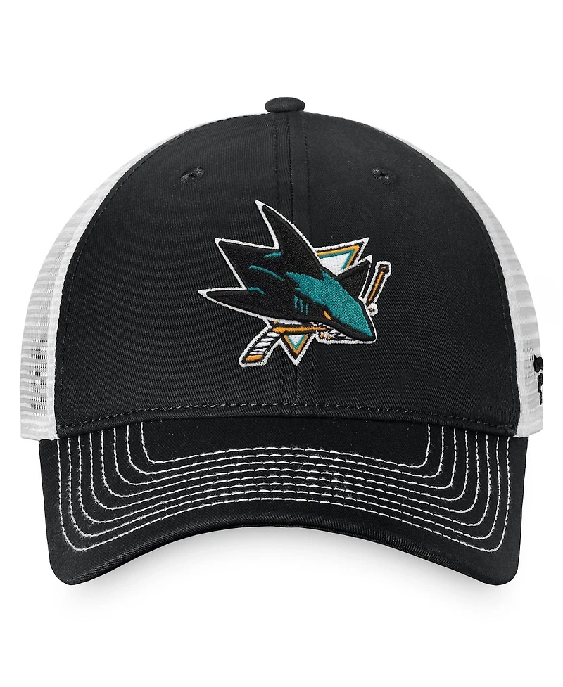 Men's Fanatics Black, White San Jose Sharks Slouch Core Primary Trucker Snapback Hat