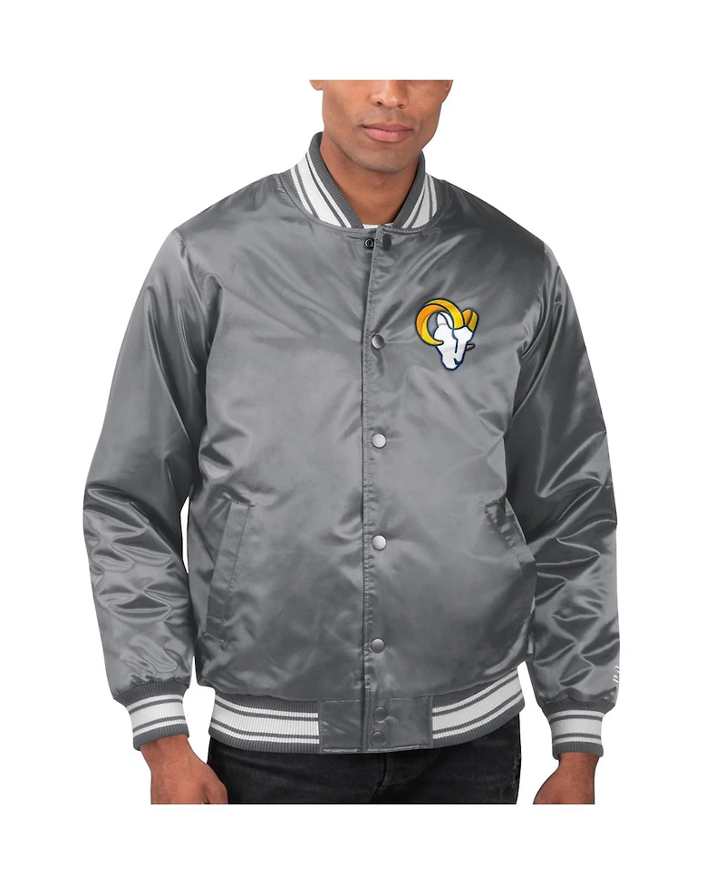 Men's Starter Gray Los Angeles Rams Locker Room Satin Varsity Full-Snap Jacket
