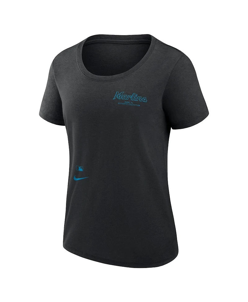 Women's Nike Black Miami Marlins Authentic Collection Performance Scoop Neck T-shirt