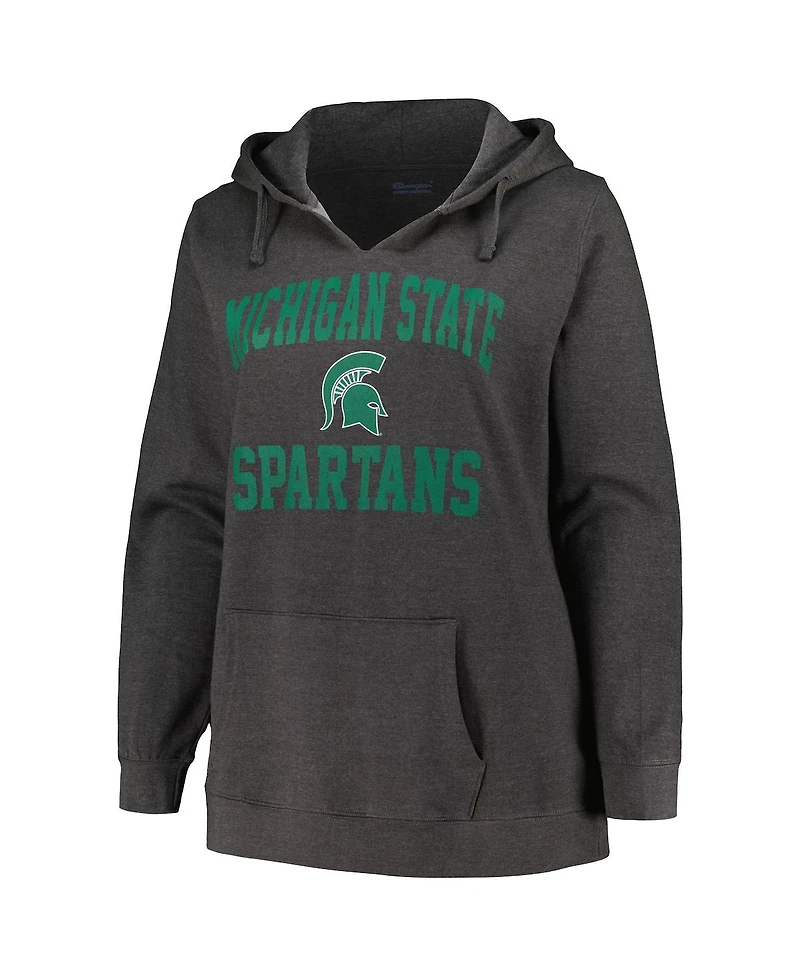 Women's Champion Heather Charcoal Michigan State Spartans Plus Heart & Soul Notch Neck Pullover Hoodie