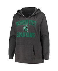 Women's Champion Heather Charcoal Michigan State Spartans Plus Heart & Soul Notch Neck Pullover Hoodie