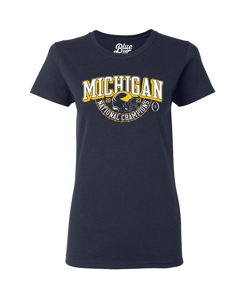 Women's Blue 84 Navy Michigan Wolverines College Football Playoff 2023 National Champions Gold Dust Schedule T-shirt