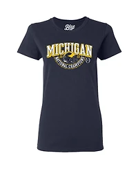 Women's Blue 84 Navy Michigan Wolverines College Football Playoff 2023 National Champions Gold Dust Schedule T-shirt