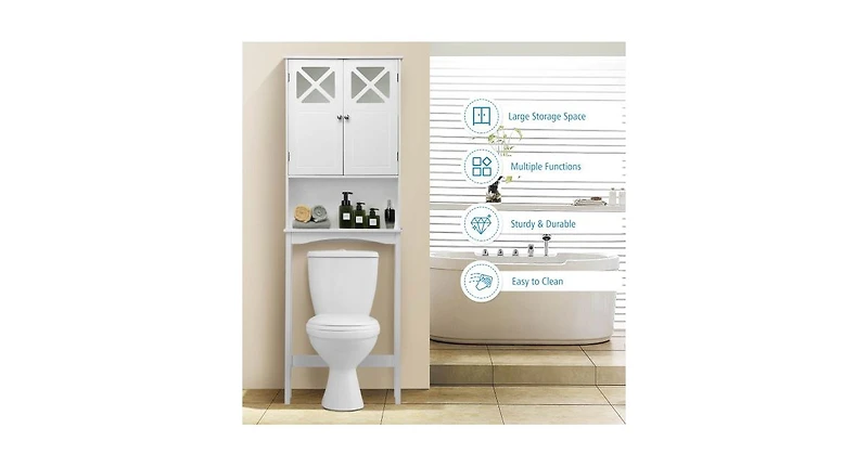 2-Door Over The Toilet Bathroom Storage Cabinet with Adjustable Shelf