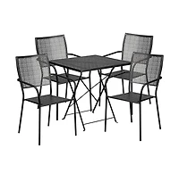 Commercial 28" Square Metal Folding Patio Table Set W/ 4 Back Chairs