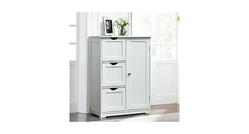 Bathroom Floor Cabinet Side Storage Cabinet with 3 Drawers and 1 Cupboard