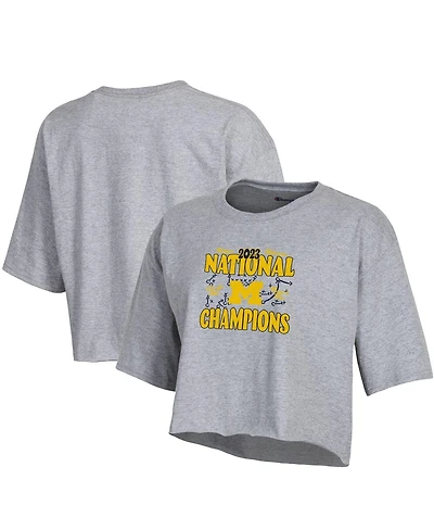 Women's Champion Gray Michigan Wolverines College Football Playoff 2023 National Champions Boyfriend Crop T-shirt