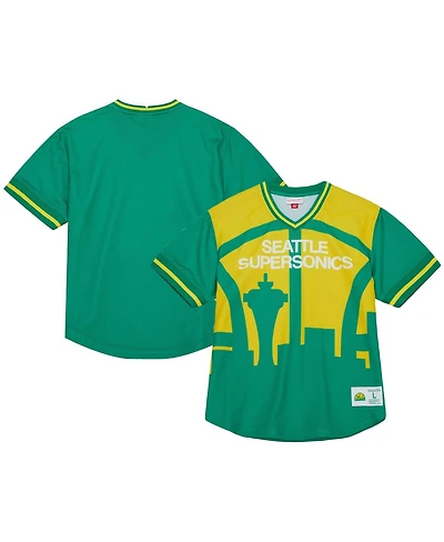 Men's Mitchell & Ness Green Seattle SuperSonics Jumbotron 3.0 Mesh V-Neck T-shirt