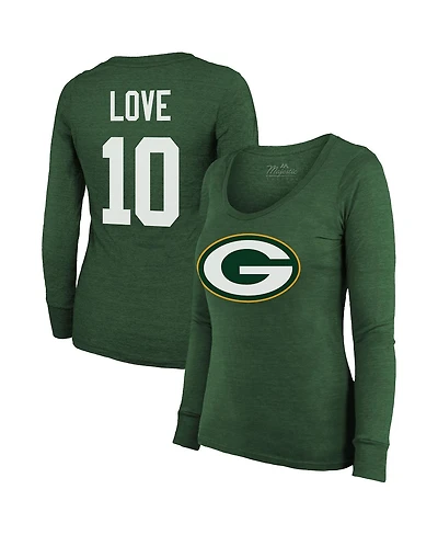 Women's Majestic Threads Jordan Love Green Bay Packers Name and Number Long Sleeve Scoop Neck Tri-Blend T-shirt