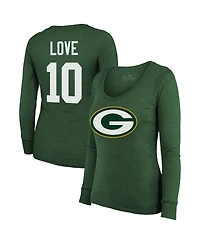Women's Majestic Threads Jordan Love Green Bay Packers Name and Number Long Sleeve Scoop Neck Tri-Blend T-shirt