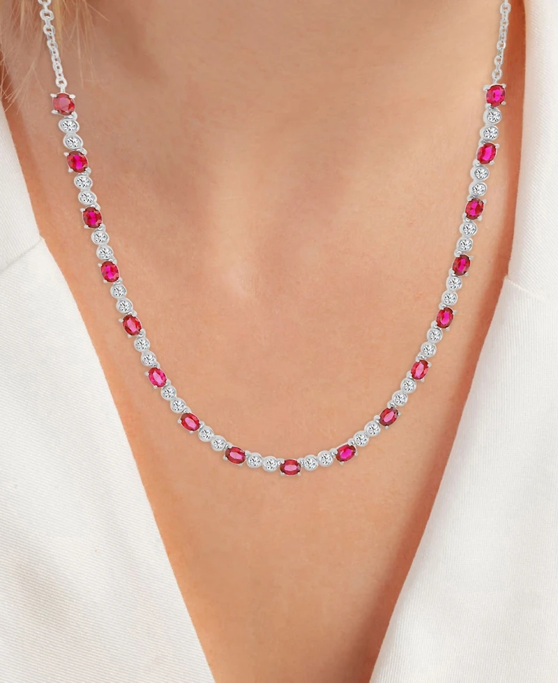 Black Spinel Oval & Bezel Collar Necklace (4-5/8 ct. t.w.) in Sterling Silver (Also in Lab-Grown Ruby/Lab-Grown White Sapphire)